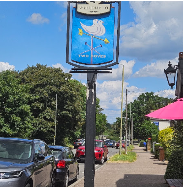 The hanging Two Doves pub sign