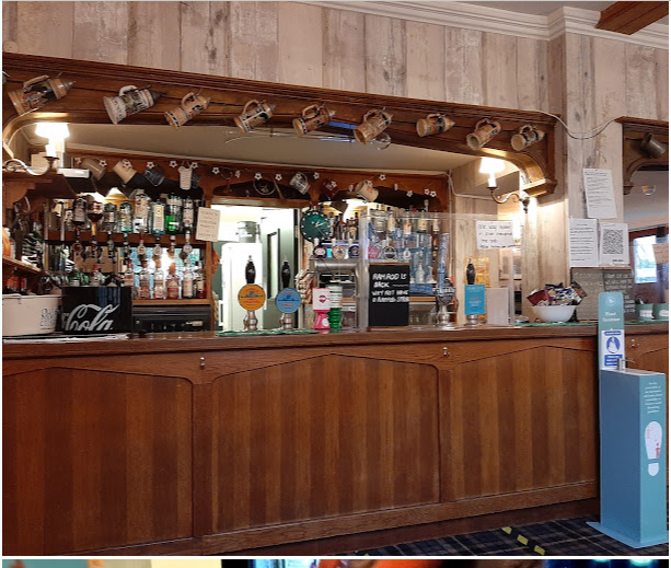 The wooden bar inside the Two Doves